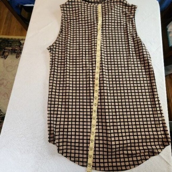 Adrianna Papell Sleeveless Button Down Collar Plaid Black Tan Shirt Sz Medium - Picture 8 of 14